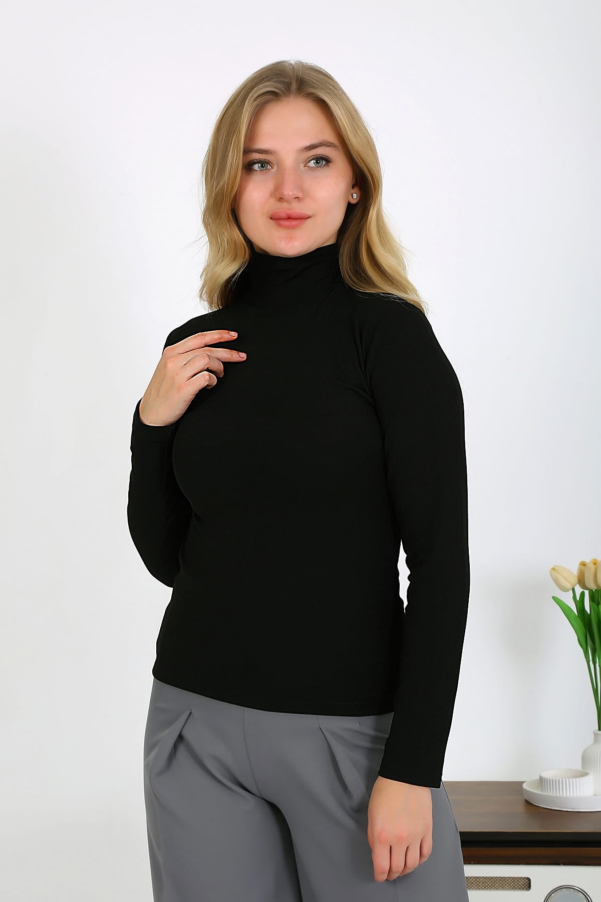 Cliff balıkıçı yaka fitilli kumaş şık bluz