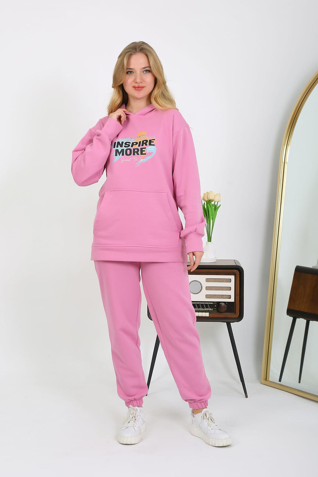 Cliff Kadın Sweat 3 Iplik Eşofman Takımı Yandan Cepli Alt Üst Yumuşacık Içi Polarlı Özel Baskılı