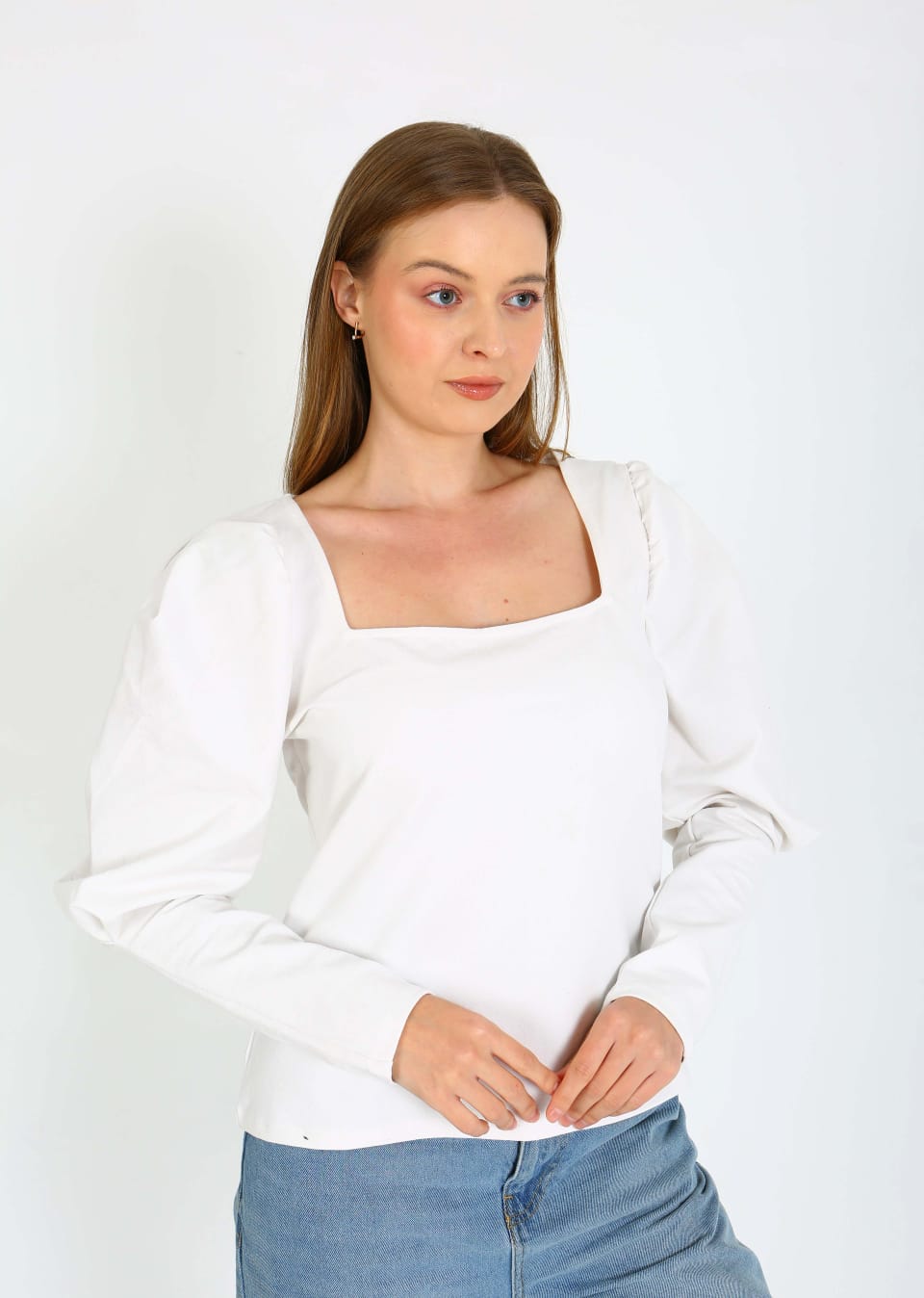 Cliff kare yaka yarasa kol detaylı bluz