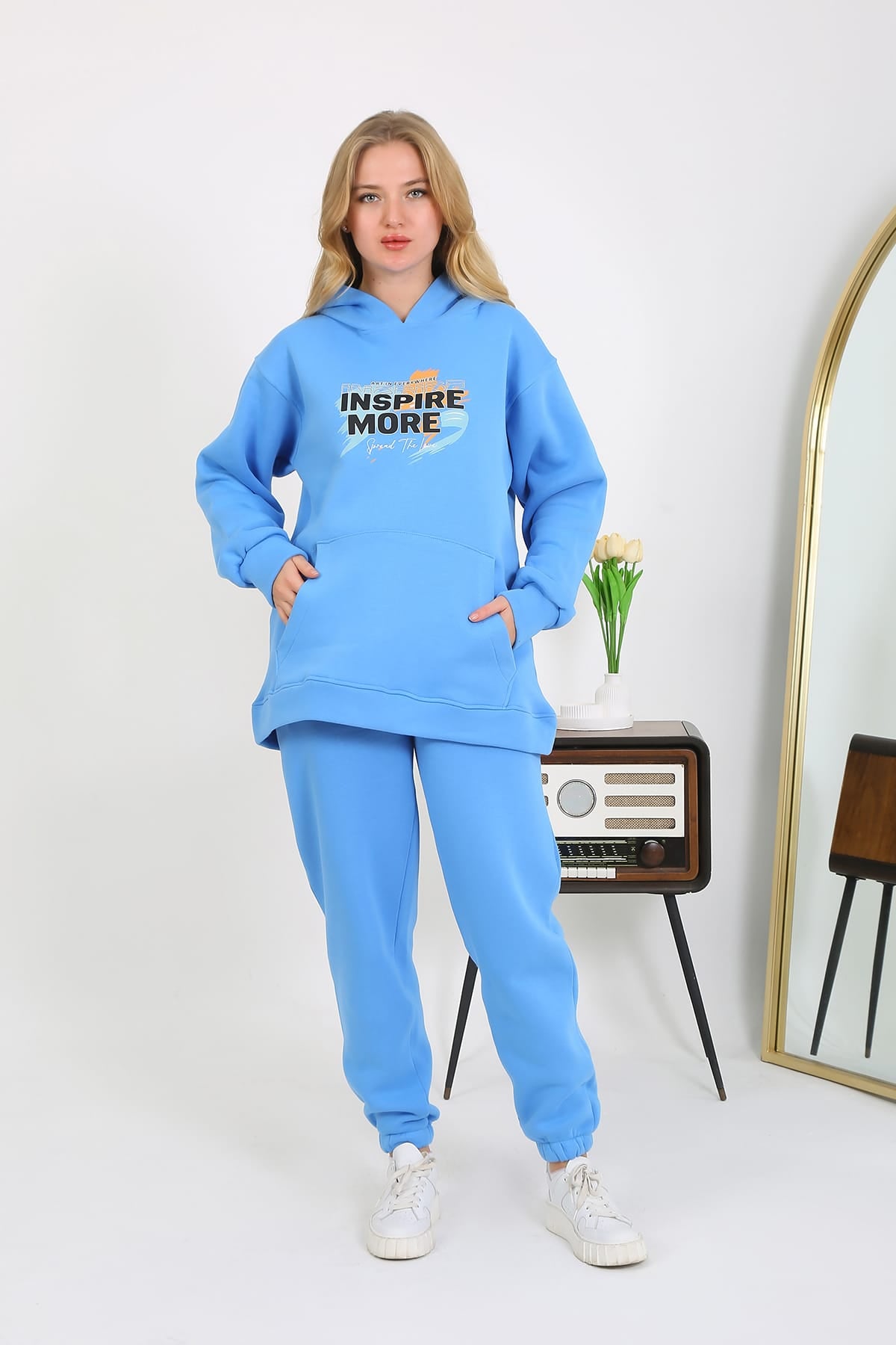 Cliff Kadın Sweat 3 Iplik Eşofman Takımı Yandan Cepli Alt Üst Yumuşacık Içi Polarlı Özel Baskılı