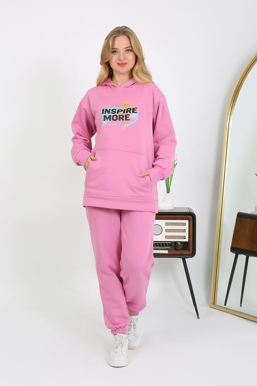 Cliff Kadın Sweat 3 Iplik Eşofman Takımı Yandan Cepli Alt Üst Yumuşacık Içi Polarlı Özel Baskılı