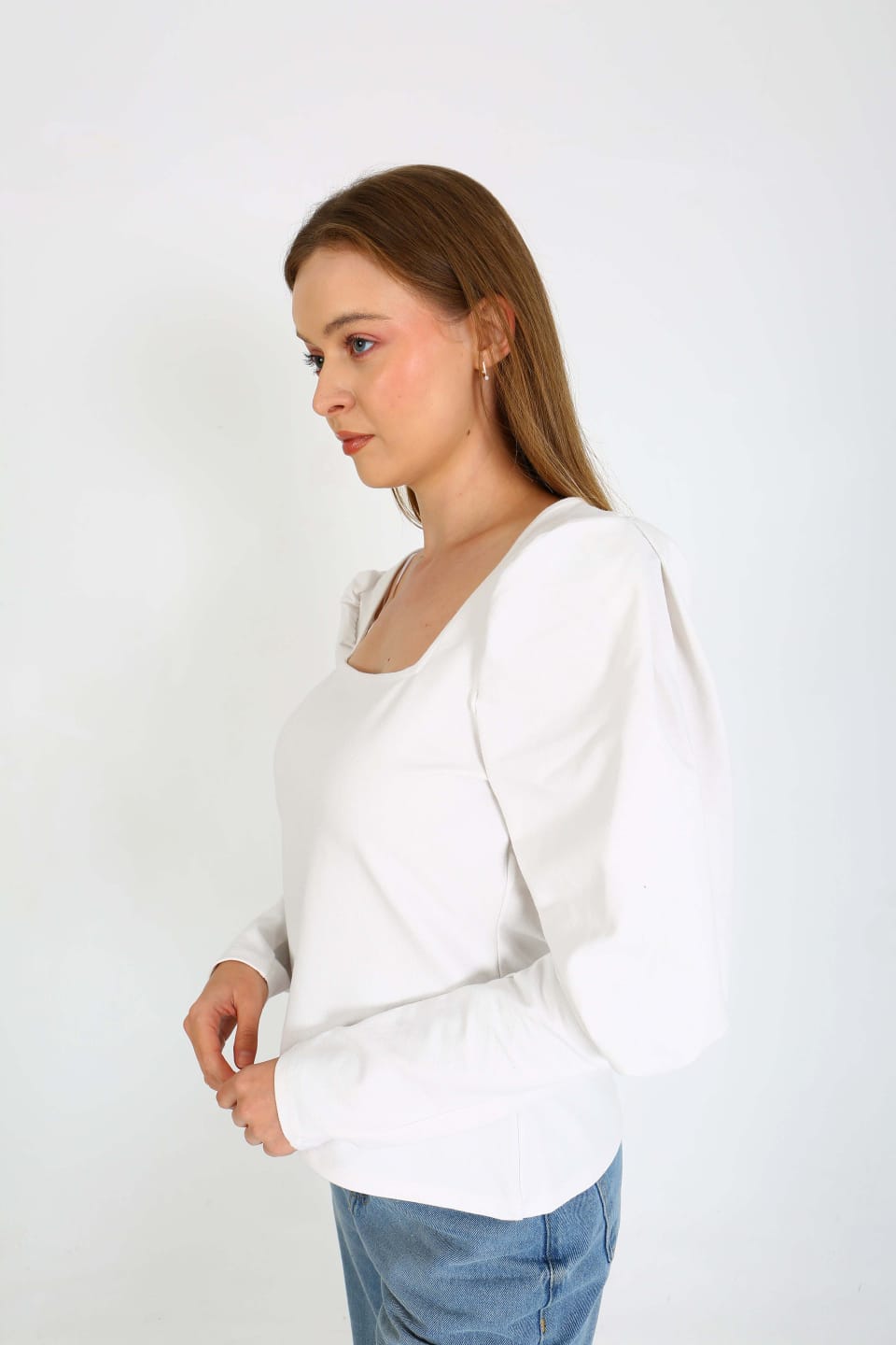 Cliff kare yaka yarasa kol detaylı bluz