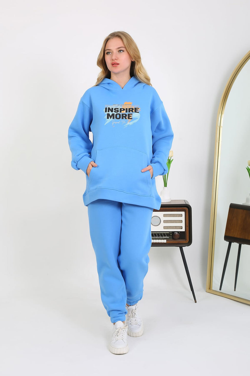 Cliff Kadın Sweat 3 Iplik Eşofman Takımı Yandan Cepli Alt Üst Yumuşacık Içi Polarlı Özel Baskılı