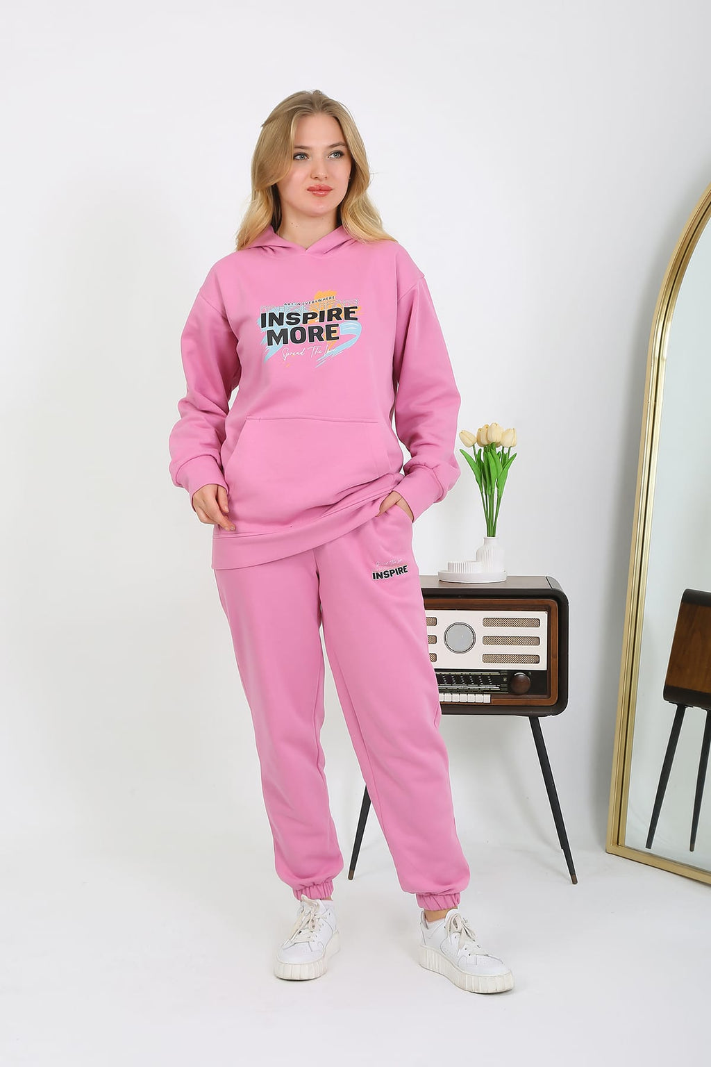 Cliff Kadın Sweat 3 Iplik Eşofman Takımı Yandan Cepli Alt Üst Yumuşacık Içi Polarlı Özel Baskılı