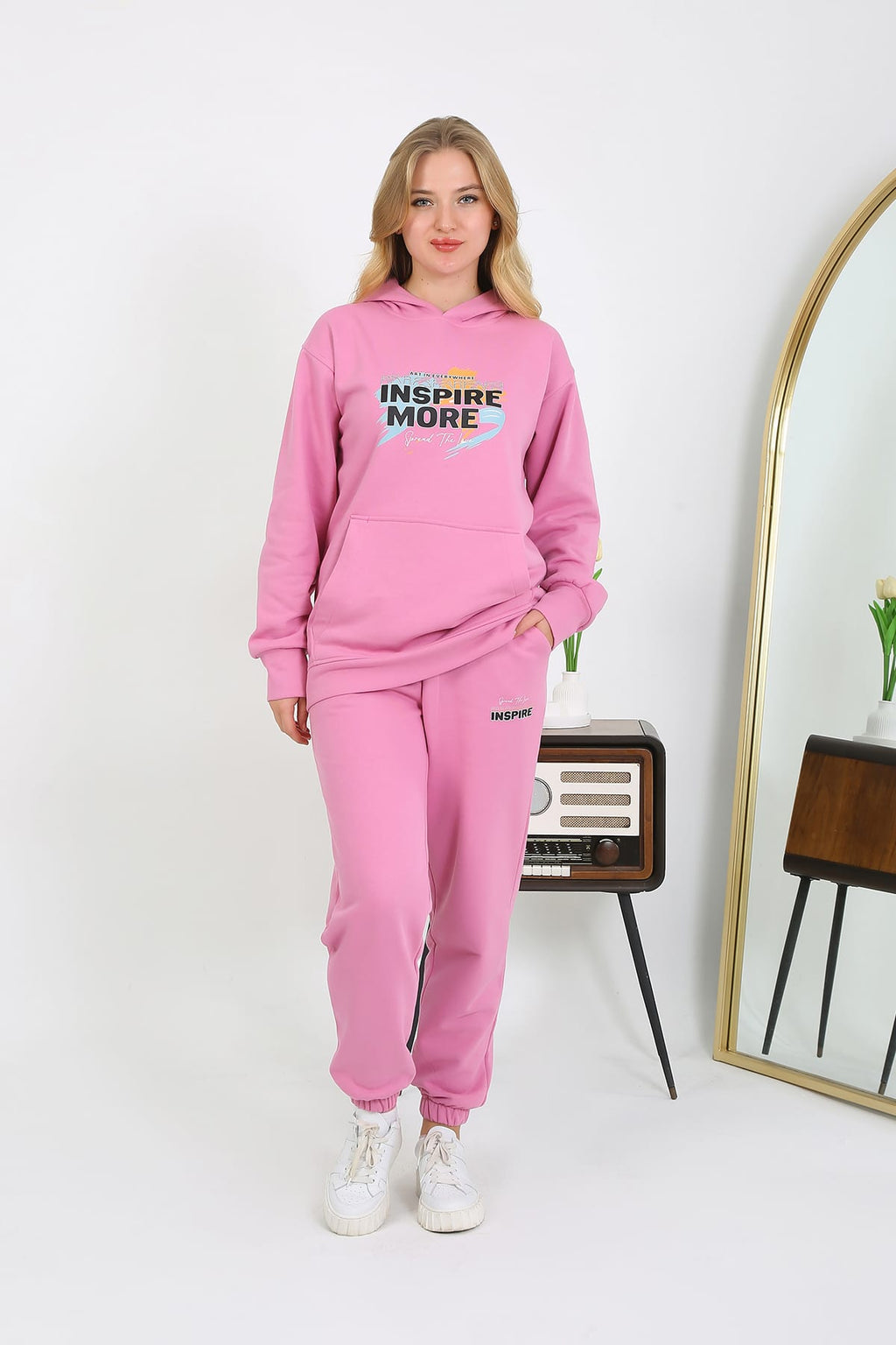 Cliff Kadın Sweat 3 Iplik Eşofman Takımı Yandan Cepli Alt Üst Yumuşacık Içi Polarlı Özel Baskılı