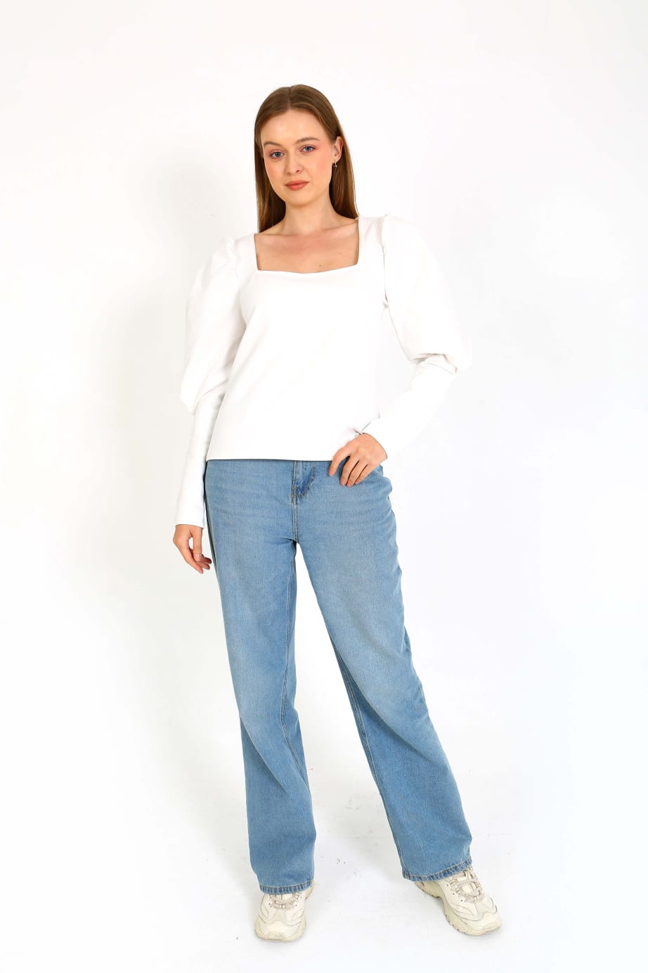 Cliff kare yaka yarasa kol detaylı bluz